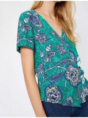 Bluza s cvjetnim printom s printom s v-izrezom Koton zelena
