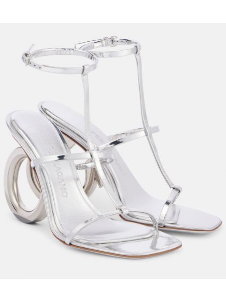 Kožené sandály Ferragamo stříbrné