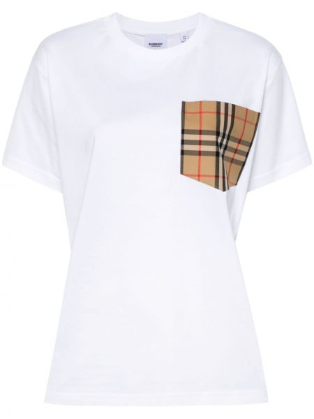 T-shirt di cotone a quadri Burberry bianco