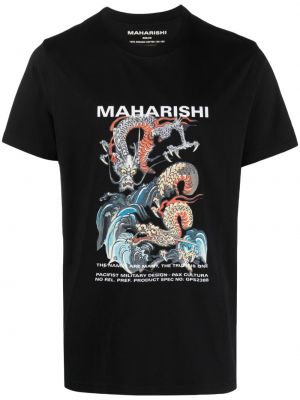 Raštuotas medvilninis marškinėliai Maharishi juoda