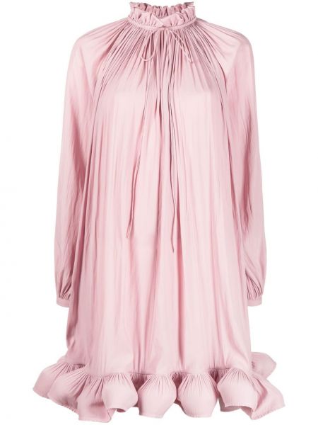 Plisirana koktel haljina s volanima Lanvin ružičasta