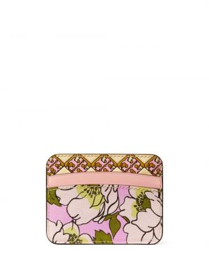 Květinová kožená peněženka s potiskem Tory Burch růžová