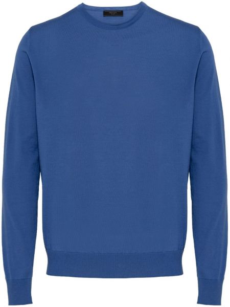 Sweter wełniany z okrągłym dekoltem Prada niebieski