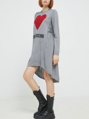 Love Moschino rochie din lana culoarea gri, mini, evazati