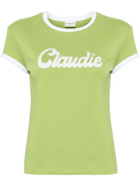 Bombažna majica s potiskom Claudie Pierlot zelena