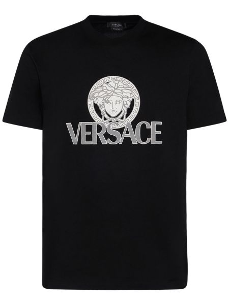 Camiseta de algodón con estampado Versace negro