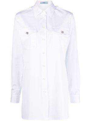 Bílá křišťálová bavlněná košile Prada