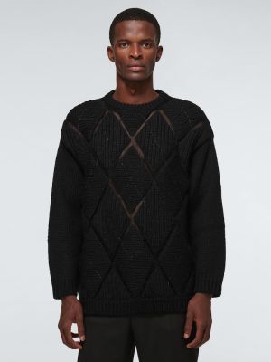 Аргайл вълнен пуловер Valentino черно