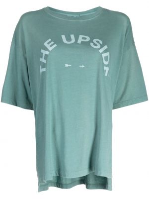 Памучна тениска с принт The Upside зелено