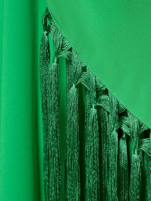 Jedwabna sukienka długa z frędzli Oscar De La Renta zielona