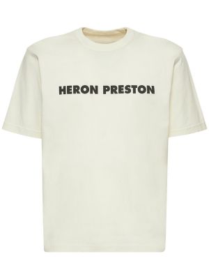 Koszulka bawełniana z nadrukiem z dżerseju Heron Preston biała