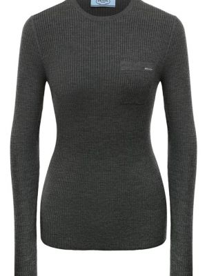 Шелковый шерстяной пуловер Prada серый