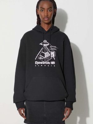 Pamučna hoodie s kapuljačom Reebok Classic crna