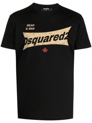 Памучна тениска с принт Dsquared2 черно