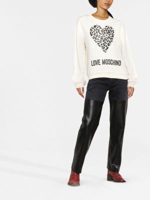 Raštuotas medvilninis džemperis su širdelėmis Love Moschino balta