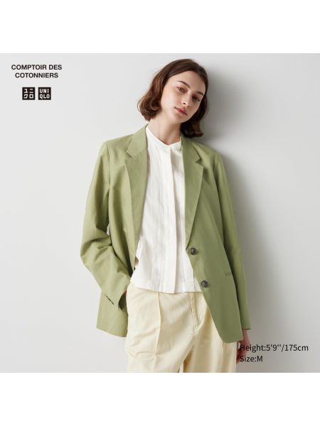 Льняной пиджак Uniqlo зеленый