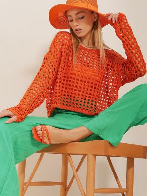 Bluzka ażurowa Trend Alaçatı Stili pomarańczowa