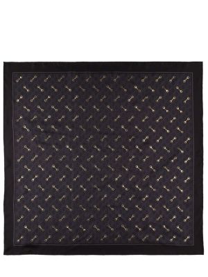 Fular de mătase de mătase cu imagine Gucci negru