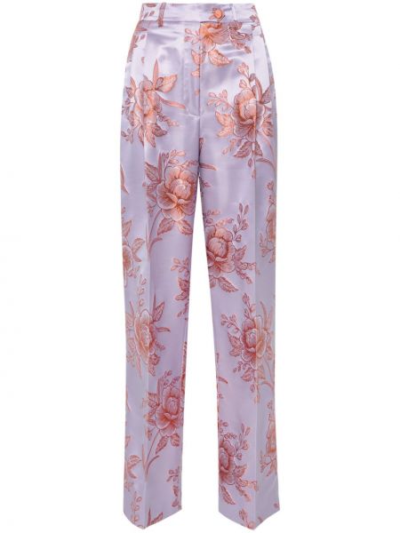 Satynowe spodnie w kwiatki żakardowe Etro