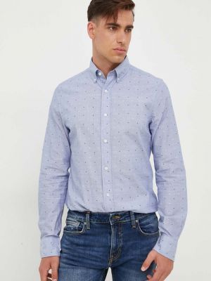 Péřové bavlněné tričko s knoflíky Gant modré