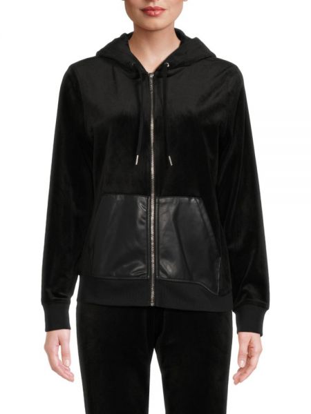 Кожаная толстовка на молнии с карманами из искусственной кожи Calvin Klein черная