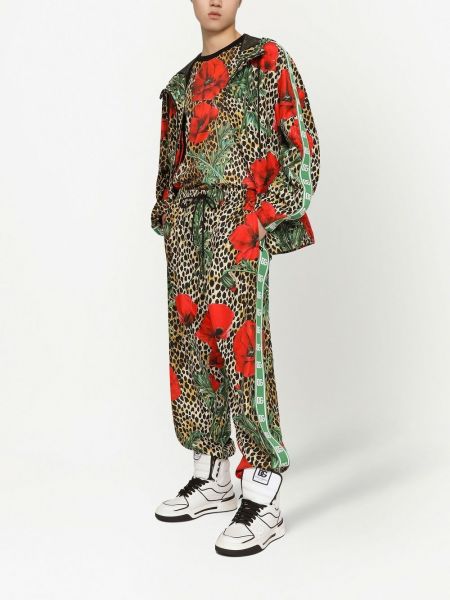 Květinová bunda s kapucí s potiskem Dolce & Gabbana hnědá