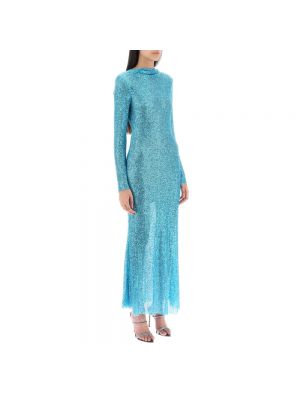 Sukienka długa z cekinami z koralikami Self-portrait niebieska