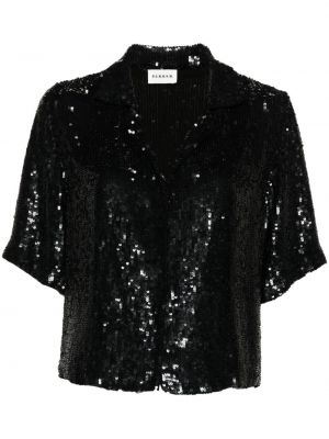 Marškiniai su blizgučiais v formos iškirpte P.a.r.o.s.h. juoda
