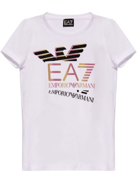 Mustriline puuvillased t-särk Ea7 Emporio Armani valge