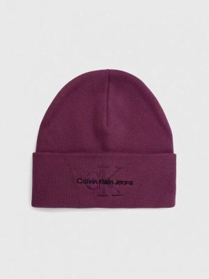 Dzianinowa czapka bawełniana Calvin Klein Jeans fioletowa