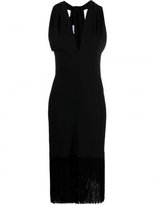 Midi šaty s třásněmi s výstřihem do v Ferragamo černé
