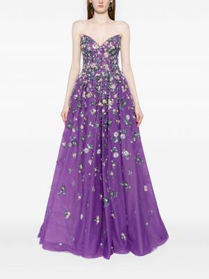 Vakarinė suknelė su karoliukais iš tiulio Saiid Kobeisy violetinė