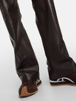 Usnjene ravne hlače Loewe rjava