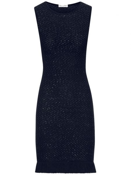 Αμάνικη κοκτέιλ φόρεμα με παγιέτες tweed Oscar De La Renta μπλε