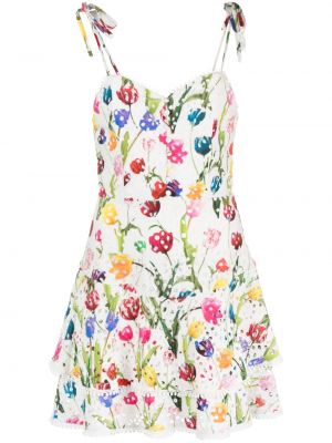 Květinové bavlněné mini šaty Alice + Olivia - bílá