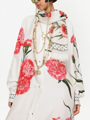 Květinový hedvábný šál s potiskem Dolce & Gabbana bílý