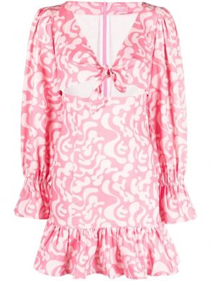 Φόρεμα με σχέδιο με βολάν με αφηρημένο print Miyette ροζ