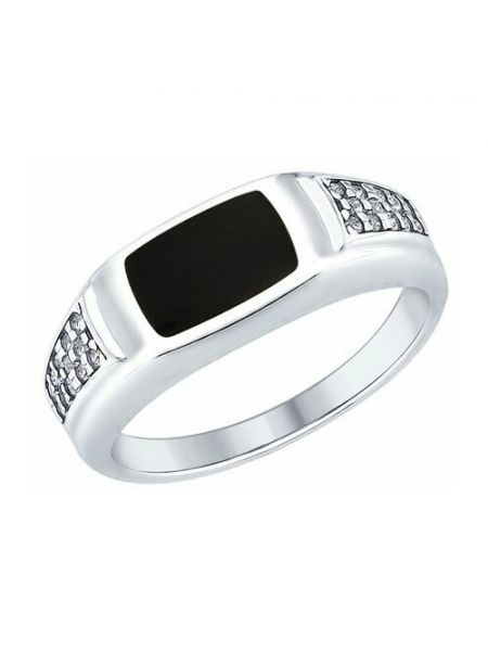 Кольцо Diamant online, серебро, проба, эмаль, фианит, бесцветный черный