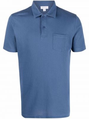 Bombažna polo majica z žepi Sunspel modra