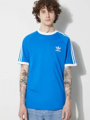 Slim fit bavlněné tričko s aplikacemi Adidas Originals modré