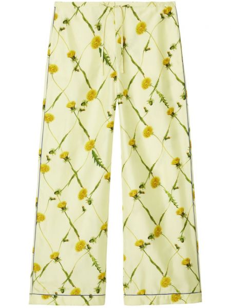 Копринени прав панталон на цветя с принт Burberry жълто