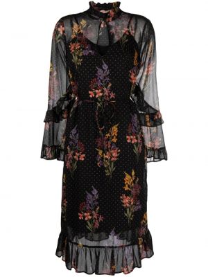 Midi haljina s cvjetnim printom s printom Twinset crna