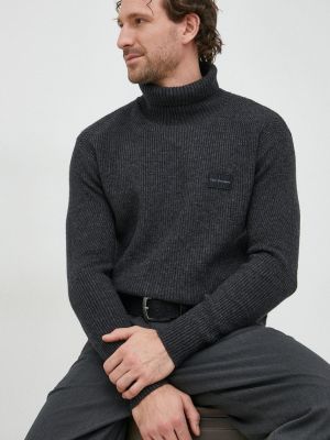 Calvin Klein Jeans gyapjú pulóver férfi, fekete, garbónyakú