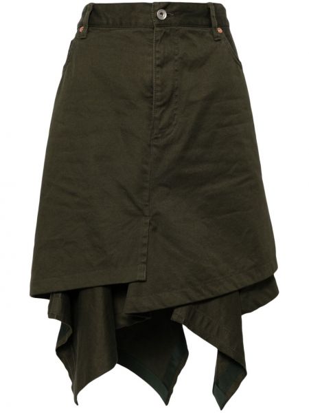 Asymetrické džínová sukně Sacai zelené