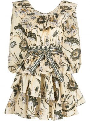 Ruffle trykt floral dress Ulla Johnson gul