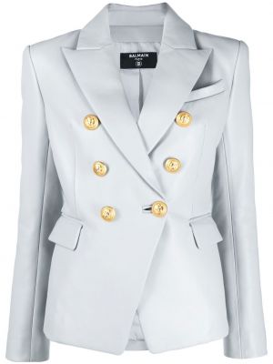 Lær lang blazer Balmain grå