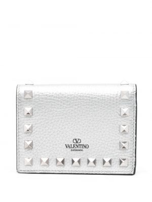 Bőr pénztárca Valentino Garavani ezüstszínű