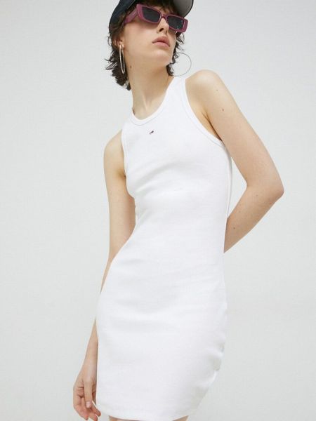 Sukienka mini dopasowana bawełniana Tommy Jeans biała