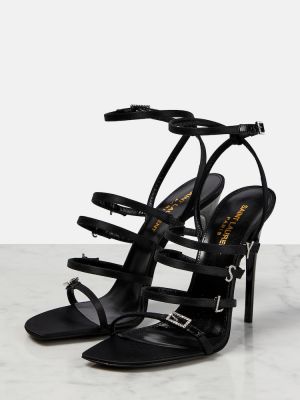 Satenske satenske sandale od krep Saint Laurent crna