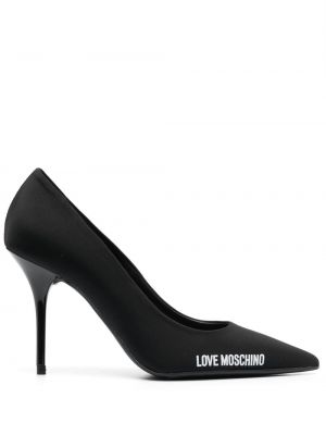 Кожени полуотворени обувки с принт Love Moschino черно